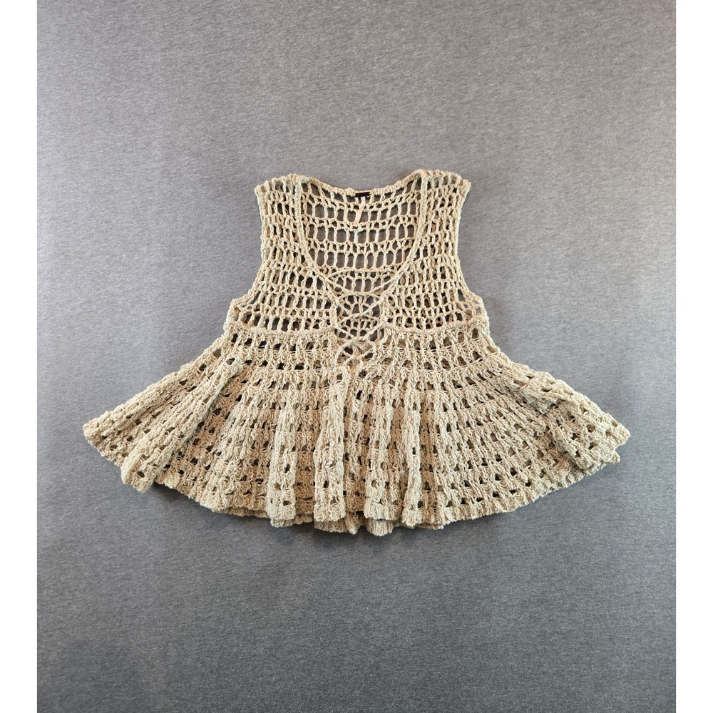 Free People Circles Within Circles Top Womens XS Terracotta Crochet Boho‎ Peplum
